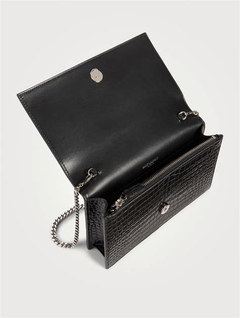 YSL Small Kate Black Embossed Croc crossbody with chain